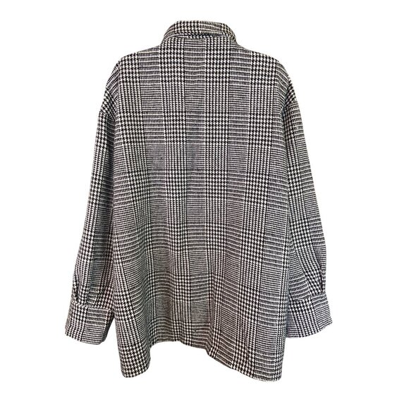 Womens Houndstooth Plaid Shacket Black White Checkered Button Front Retro Glam - Picture 3 of 8